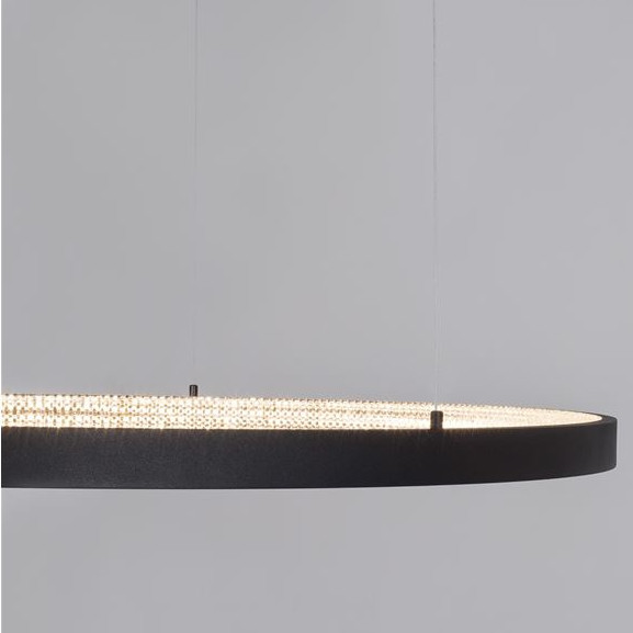 Glamour LAMPA wisząca MORON LE41721 Luces Exclusivas metalowa OPRAWA okrągy ZWIS LED 60W 3000K pierścień krysztaki czarne