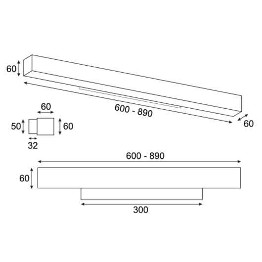 Podłużna lampa na ścianę Lupinus 6115D02103-1 Elkim LED 12W 3000K liniowa czarna