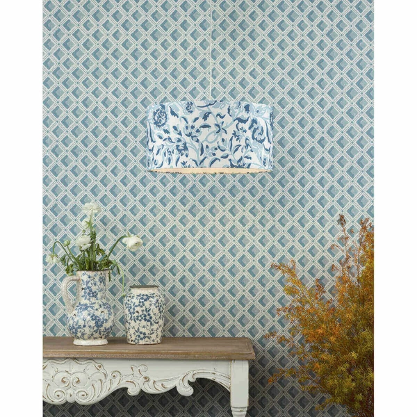 Abażurowy klosz do lampy Down DOW1623-EH Dar Lighting kwiaty tuba biały niebieski