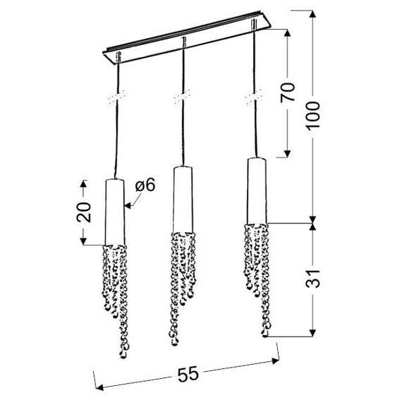 Wisząca lampa listwa DUERO 33-25272 LED 9W 3000-3200K tuby crystal chrom