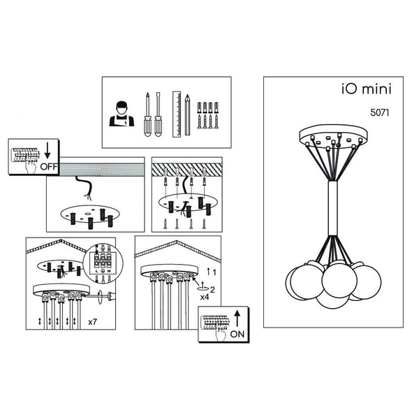 Kulista lampa wisząca iO 5071 do salonu szklana czarny biały