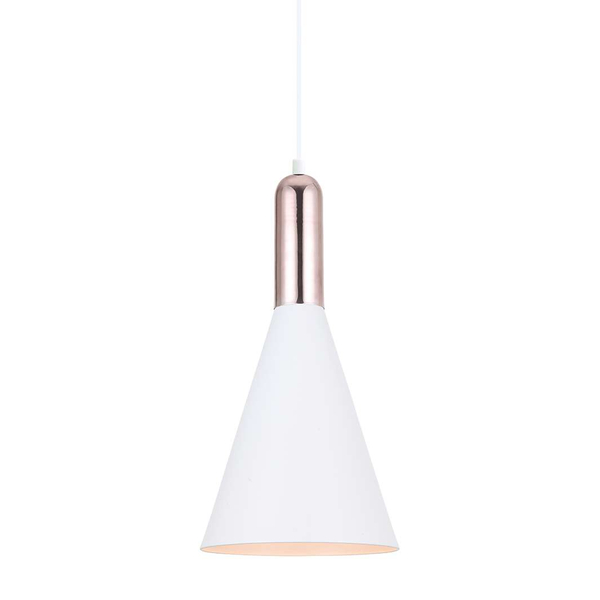 Wisząca LAMPA loft KHALEO MDM-3030/1 W+COP Italux metalowa OPRAWA industrialny ZWIS stożek miedź biały