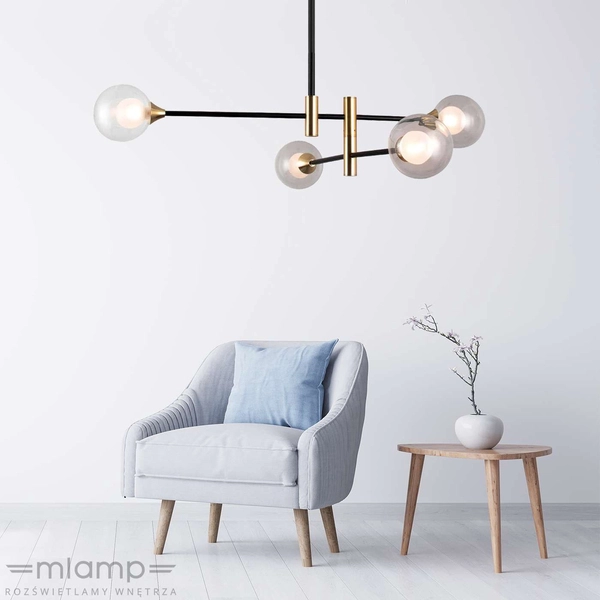 LAMPA sufitowa MARINO PND-9148-4 Italux metalowa OPRAWA loftowe pręty kule balls molekuły czarne mosiądz