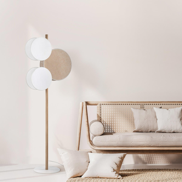Ekologiczna lampa stojąca do salonu Pulse 5960 okręgi drewniana biała