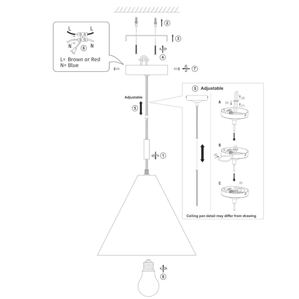 Lampa wisząca 102891 Endon do salonu stożkowa regulowana mosiądz