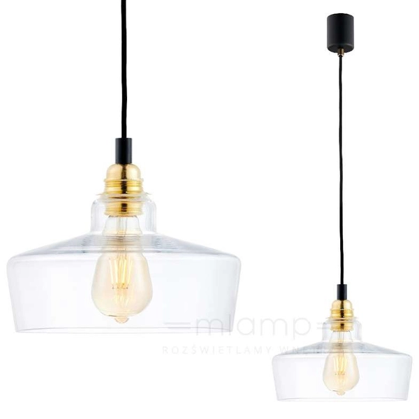Wisząca LAMPA skandynawska LONGIS 10873105 Kaspa loftowa OPRAWA szklany ZWIS okrągły złoty przezroczysty czarny