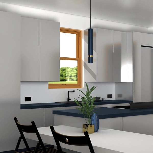 Wisząca lampa pokojowa Joker okrągła niebieska złota