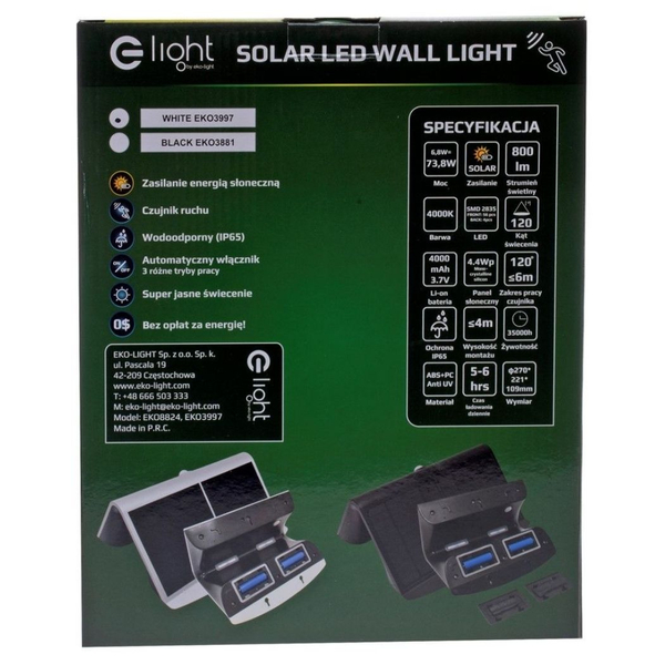 Lampa elewacyjna solarna Butterfly EKO3997 Milagro LED 6,8W IP65 czarna