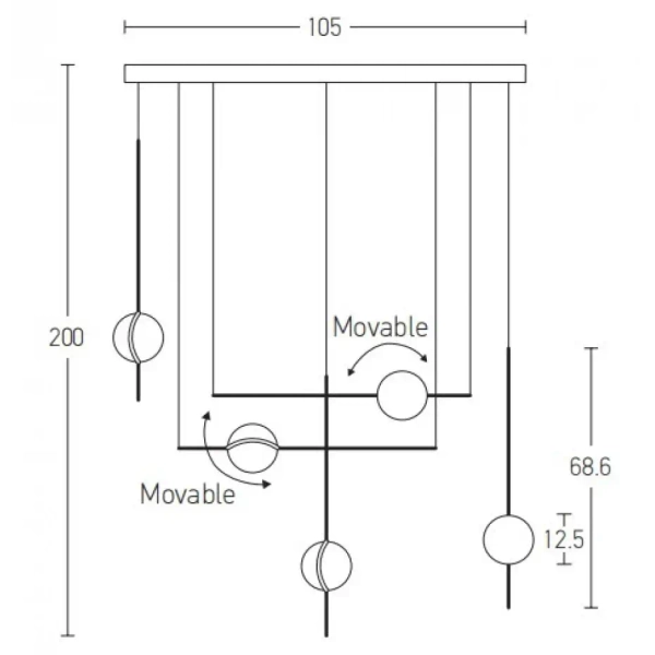 Designerska lampa wisząca 2001 linie kule do jadalni czarny