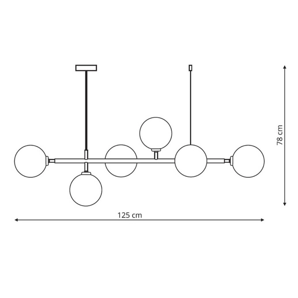 Modernistyczna lampa wisząca ALISA LP-005/6P TR Light Prestige metalowa oprawa szklane kule zwis złoty przezroczysty