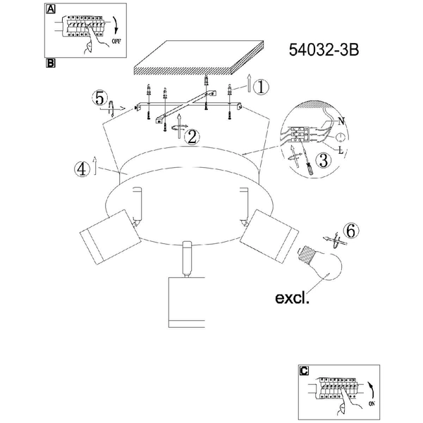 Kierunkowy plafon Joseba 54032-3B reflektorki czarne
