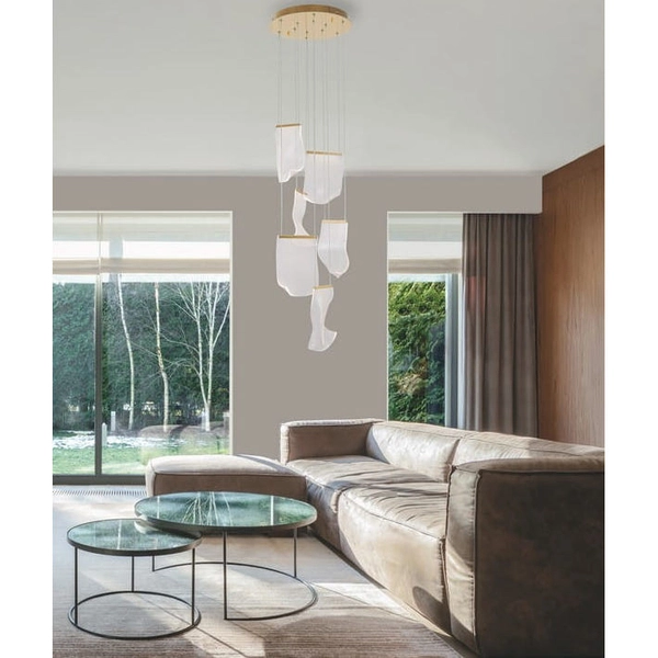 Wisząca LAMPA modernistyczna CALI LE41371 Luces Exclusivas metalowa OPRAWA kaskada ZWIS LED 39W 3000K falujący złoty