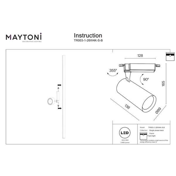 Sufitowa lampa 1-fazowa Vuoro TR003-1-26W4K-S-B LED 26W 4000K czarny
