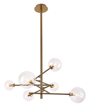 Żyrandol LAMPA wisząca LOLLIPOP P0294 Maxlight metalowa OPRAWA pręty szklane kule balls molekuły zwis mosiądz przezroczyste