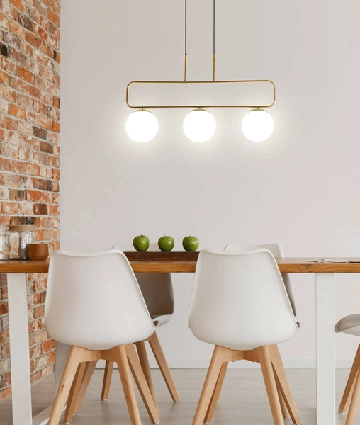 Wisząca lampa do jadalni Jove pierścień kule białe balls