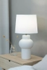 Biała lampa stojąca Shape do biura z abażurem na stół