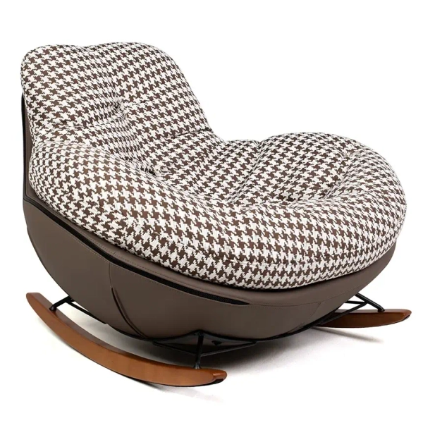 Nowoczesny bujany fotel w pepitke Fatty KH1501100351 beżowy