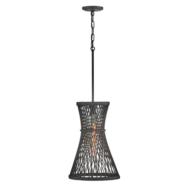 Ażurowa lampa wisząca Twyla QN-TWYLA-1P-BK tuba rattan czarny