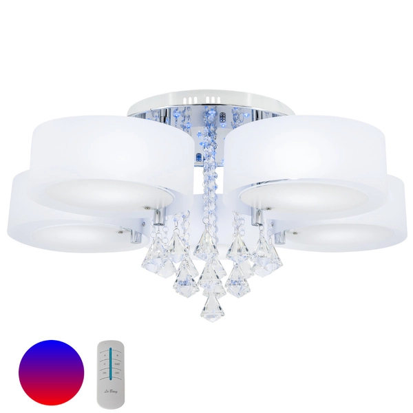 LAMPA sufitowa DRS8006/5 8C LED 300W Elem metalowa OPRAWA z pilotem crystal glamour chrom biała
