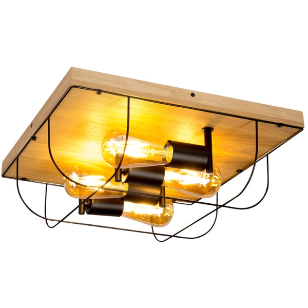 Druciana lampa sufitowa NETUNO 92044474 industrialna retro drewno czarna