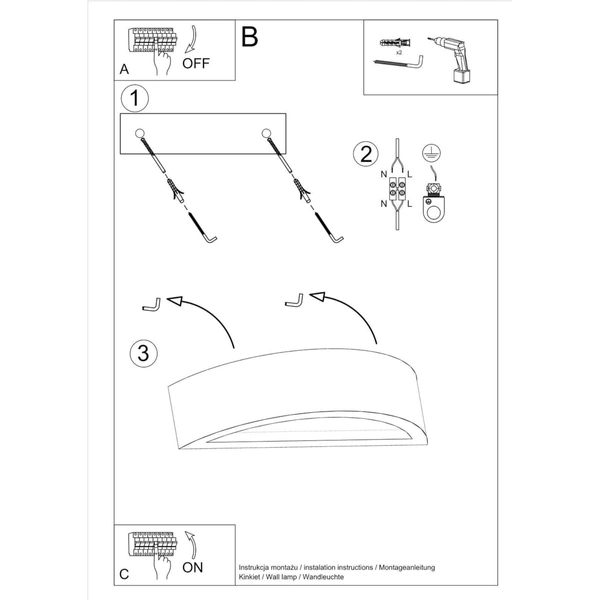 Betonowa lampa ścienna SL.0994 półokrągły kinkiet szary