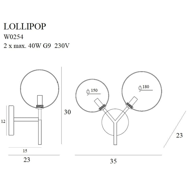 Kinkiet molekułowy LOLLIPOP W0254 Maxlight podwójny szkło mosiężny