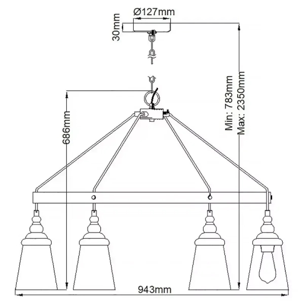 Wisząca lampa z łańcuchem LORAS QN-LORAS6 szklana przezroczysta chrom