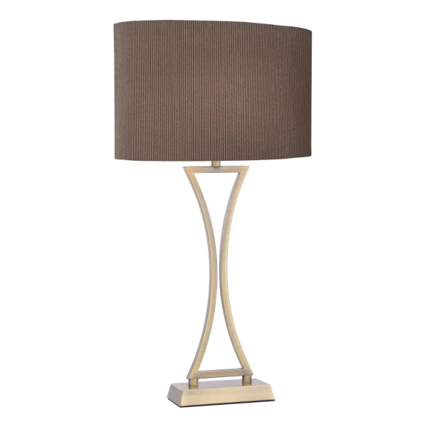 Stołowa lampa do salonu Oporto OPO4175 z abażurem brązowy mosiądz