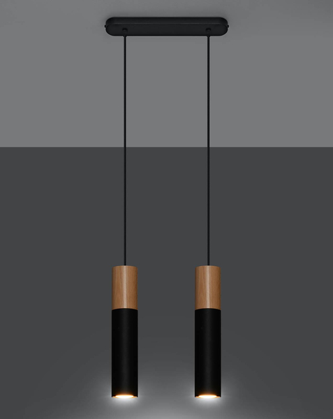 Hygge LAMPA wisząca SL.0633 metalowa OPRAWA tuby ZWIS skandynawski drewniany czarny