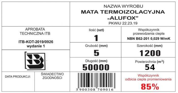 Izolacja Alufox pianka aluminium INS-T termoizolacyjna 1,2x0,8m