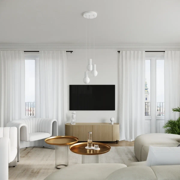 Ryflowana lampa wisząca HALO SL.1710 potrójna kule białe