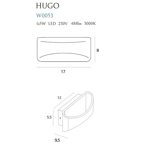 Kinkiet ścienny HUGO W0053 Maxlight LED 5W 3000K metal biały