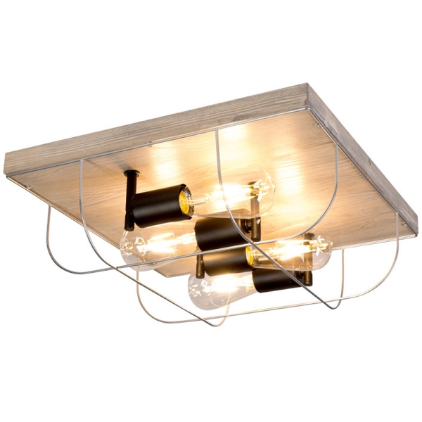 Lampa sufitowa NETUNO 92074457 industrialna druciana drewno srebrna