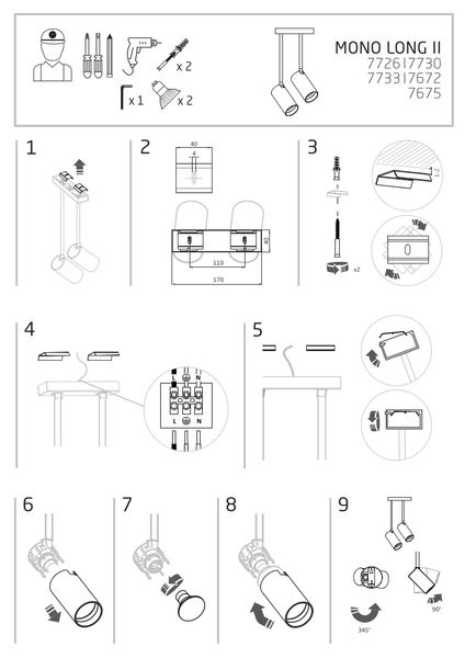 Minimalistyczne reflektorki sufitowe Mono 7726 kierunkowe białe