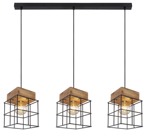 Lampa wisząca Merril 15530-3H metalowe klatki czarne drewno
