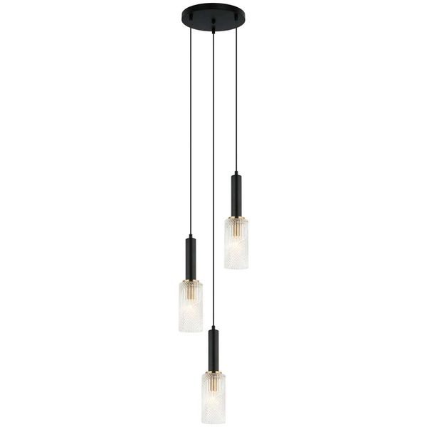 LAMPA wisząca PEROLA PND-43309-3 BK+BR Italux modernistyczna OPRAWA szklana ZWIS tuby kaskada czarna przezroczysta