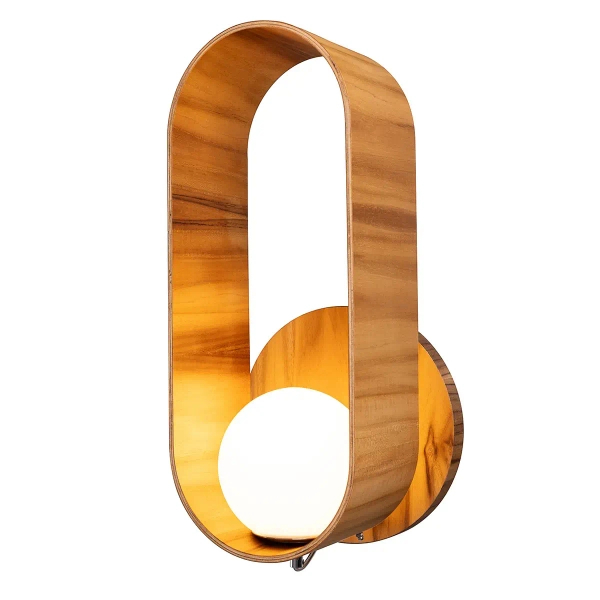 Kulista lampa ścienna Sfera QN-SFERA-WB-L-TEAK do salonu brązowy biały
