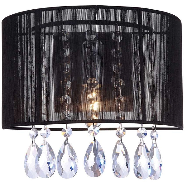 Abażurowa LAMPA ścienna ESSENCE A.9262/1 BK Italux glamour OPRAWA półokrągły KINKIET z kryształkami czarny