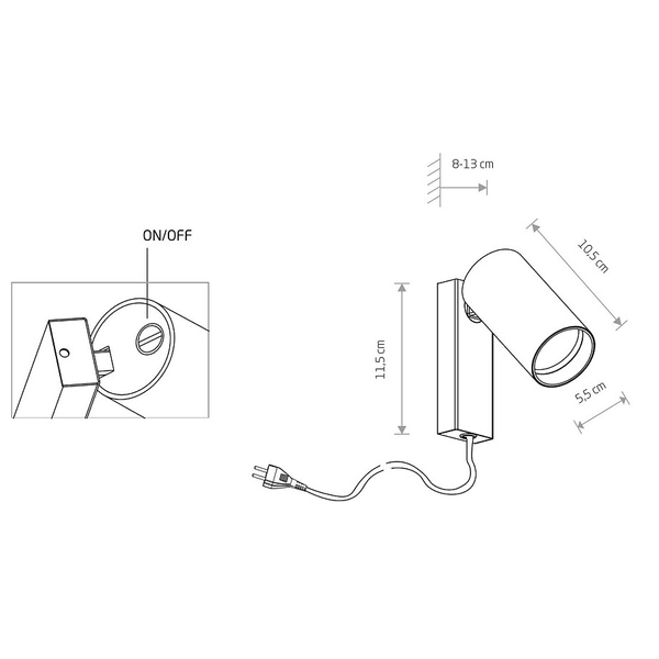 Ścienna lampa minimalistyczna Mono 7787 biała tuba spot do holu