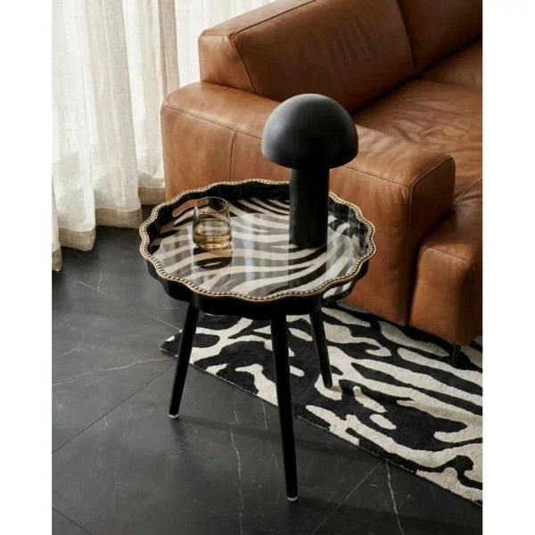Stolik kawowy SAFARI czarny biały 5900168837843 szklany wys. 45 cm zebra