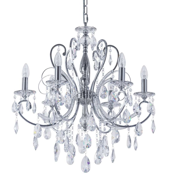 Pałacowa LAMPA wisząca BAROCCO MD72709-6A Italux świecznikowy ŻYRANDOL z kryształkami chrom maria teresa przezroczysta