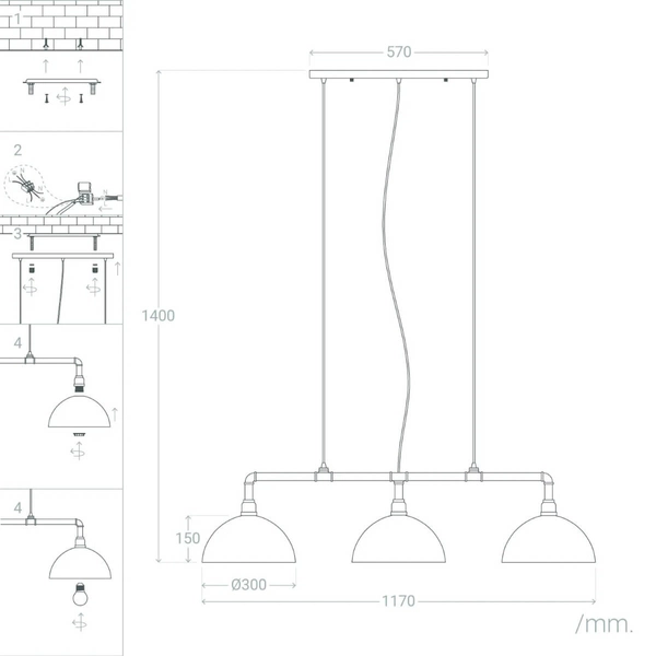 Kopułowa lampa wisząca Retro ABR-RRR-3XE27 Abruzzo potrójna czarny