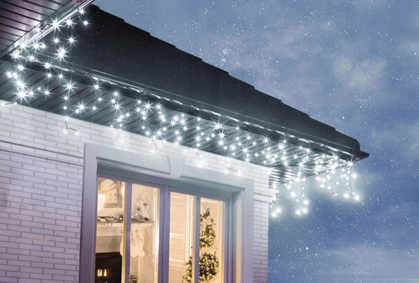 Kurtyna świetlna 300 LED 14,5m sople białe zimne Flash Lampki Choinkowe