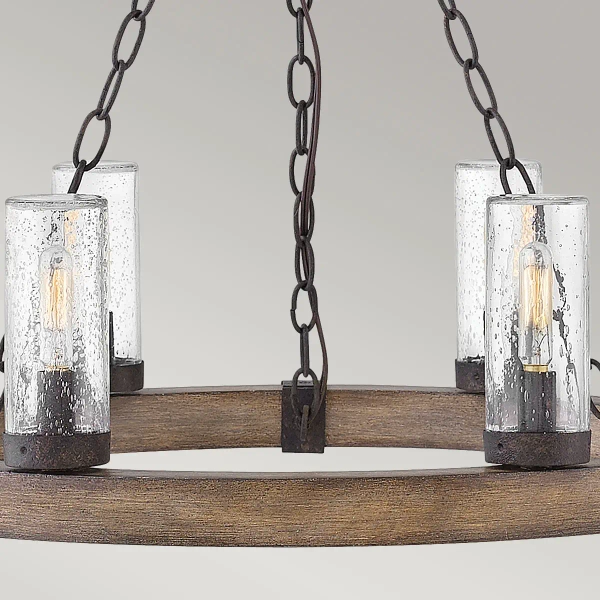 Rustykalna wisząca lampa Sawyer HK-SAWYER6-SQ drewno Sequoia