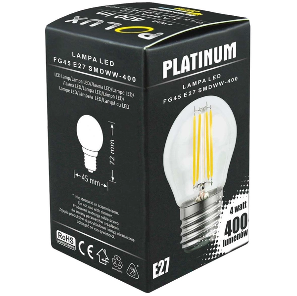 Żarówka dekoracyjna SANICO 305817 Polux E27 G45 4,5W 400 lm 230V kulka industrialna biała ciepła