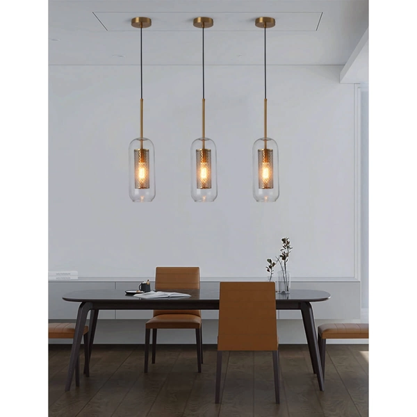 Loftowa lampa zwisająca Nobile ABR-ZON-E27 Abruzzo metalowa szklana złota