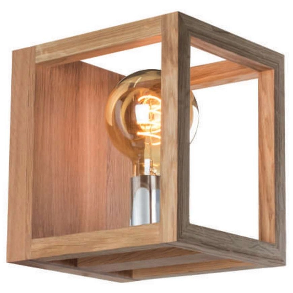 Kinkiet LAMPA ścienna KAGO 9150174 Spotlight ekologiczna OPRAWA drewniana kostka kwadratowa cube dąb olejowany chrom