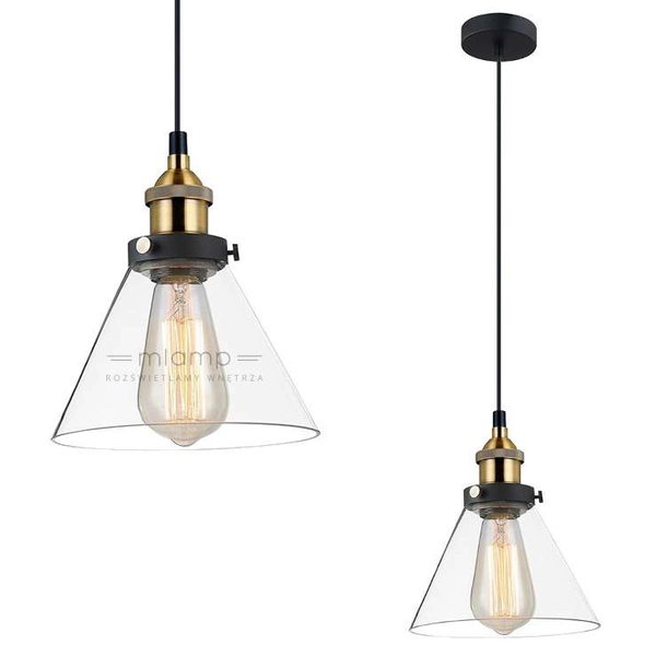 Industrialna LAMPA wisząca GETAN MDM-2564/1 Italux szklana OPRAWA stożek ZWIS okrągły conrad francis przezroczysty