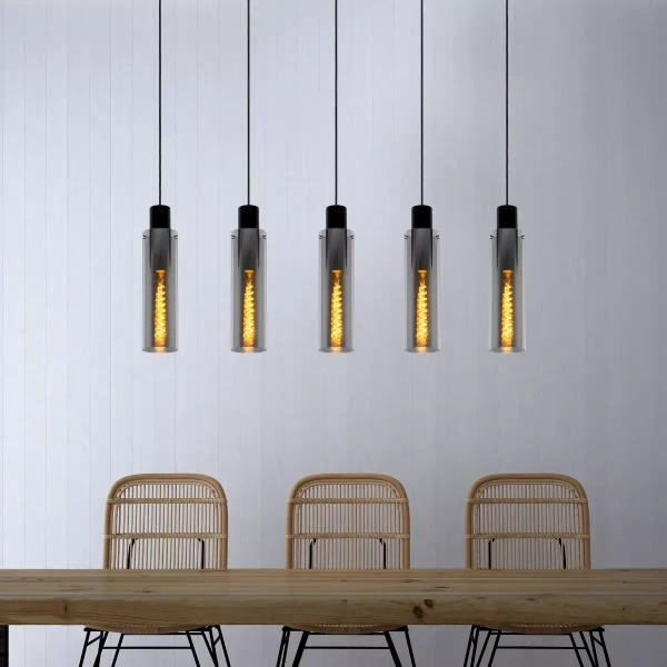 Szklana lampa wisząca ORLANDO 74404/05/65 Lucide przydymiony czarny