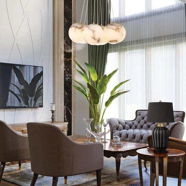 Zwieszana lampa Kepler QN-KEPLER-7P-BG LED 49W 3000K kula złoty biały